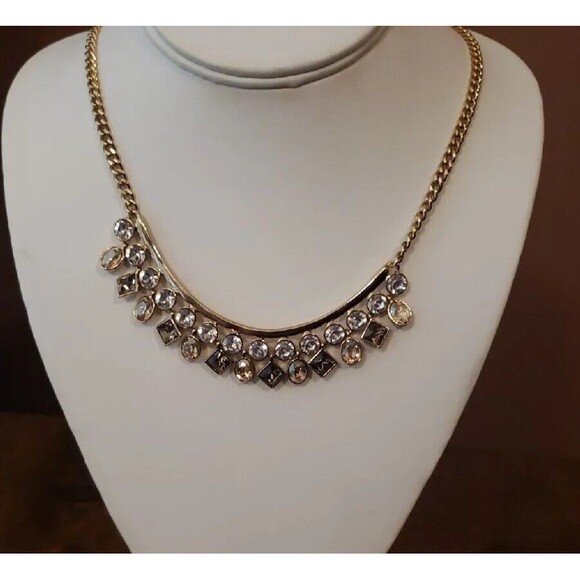 Givenchy Gold tone Statement Necklace Rhinestone Dangle Collar Chain Runway - Picture 2 of 16
